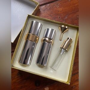 Vintage Silver and Gold Travel Perfume Atomizer and Lotion Pump Set